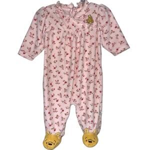 Vintage Classic Pooh Winnie the Pooh Disney Light Pink Velour Baby One Piece 6M